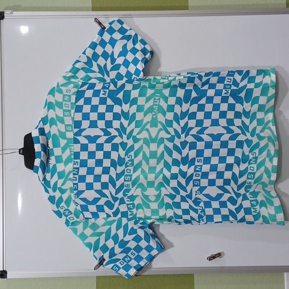 Maui & Sons men's Med blu grn wht checked SS Button down shirt - Picture 5 of 9